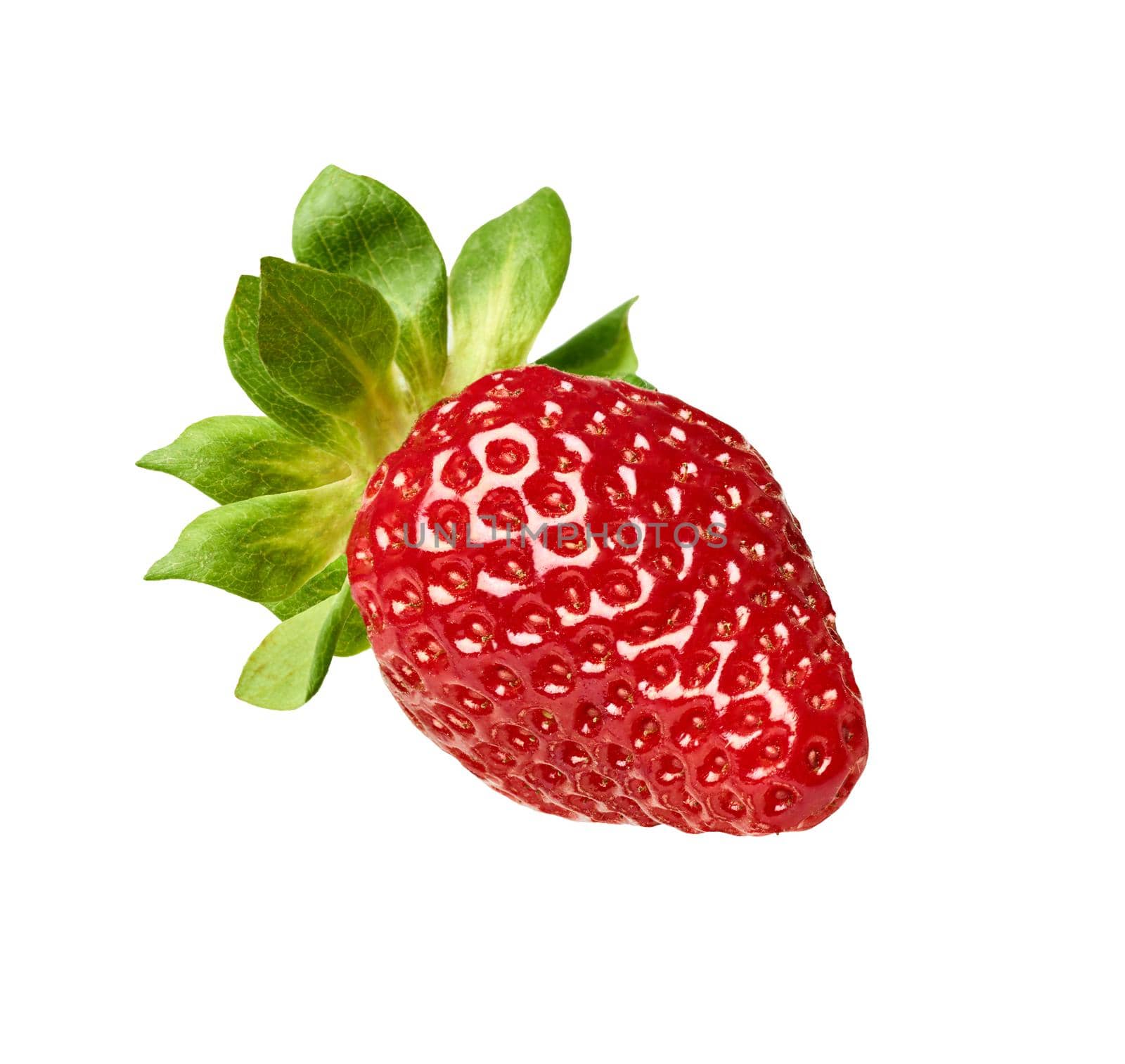 close up of a strawberry on white background