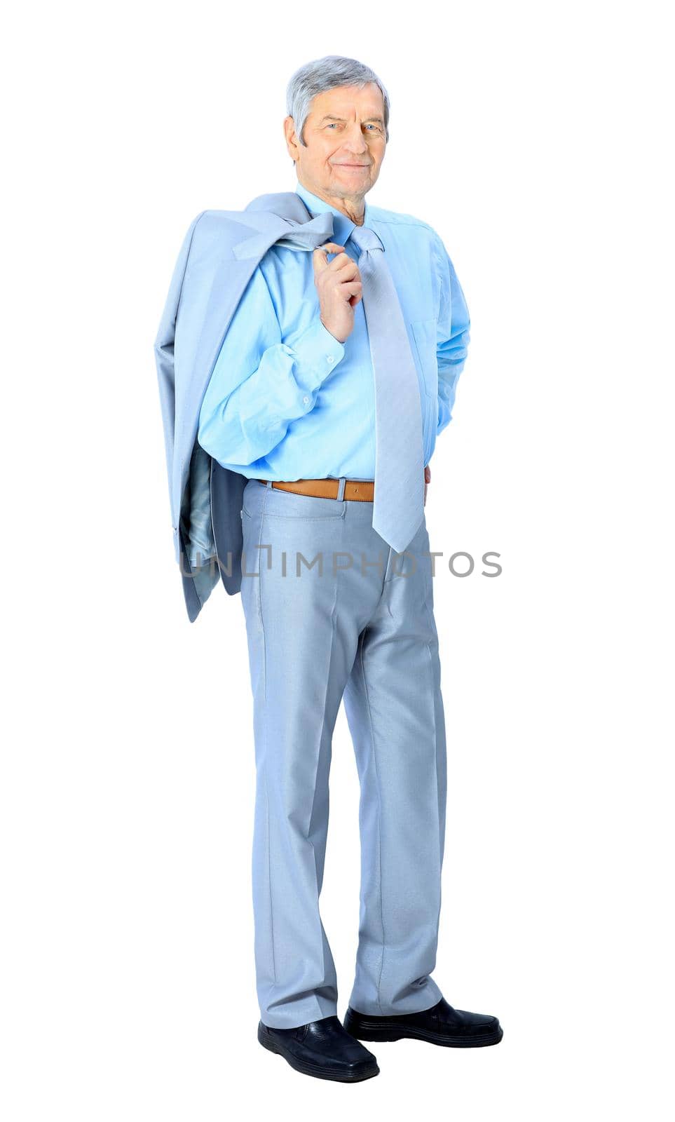 Nice businessman at the age. Isolated on a white background.