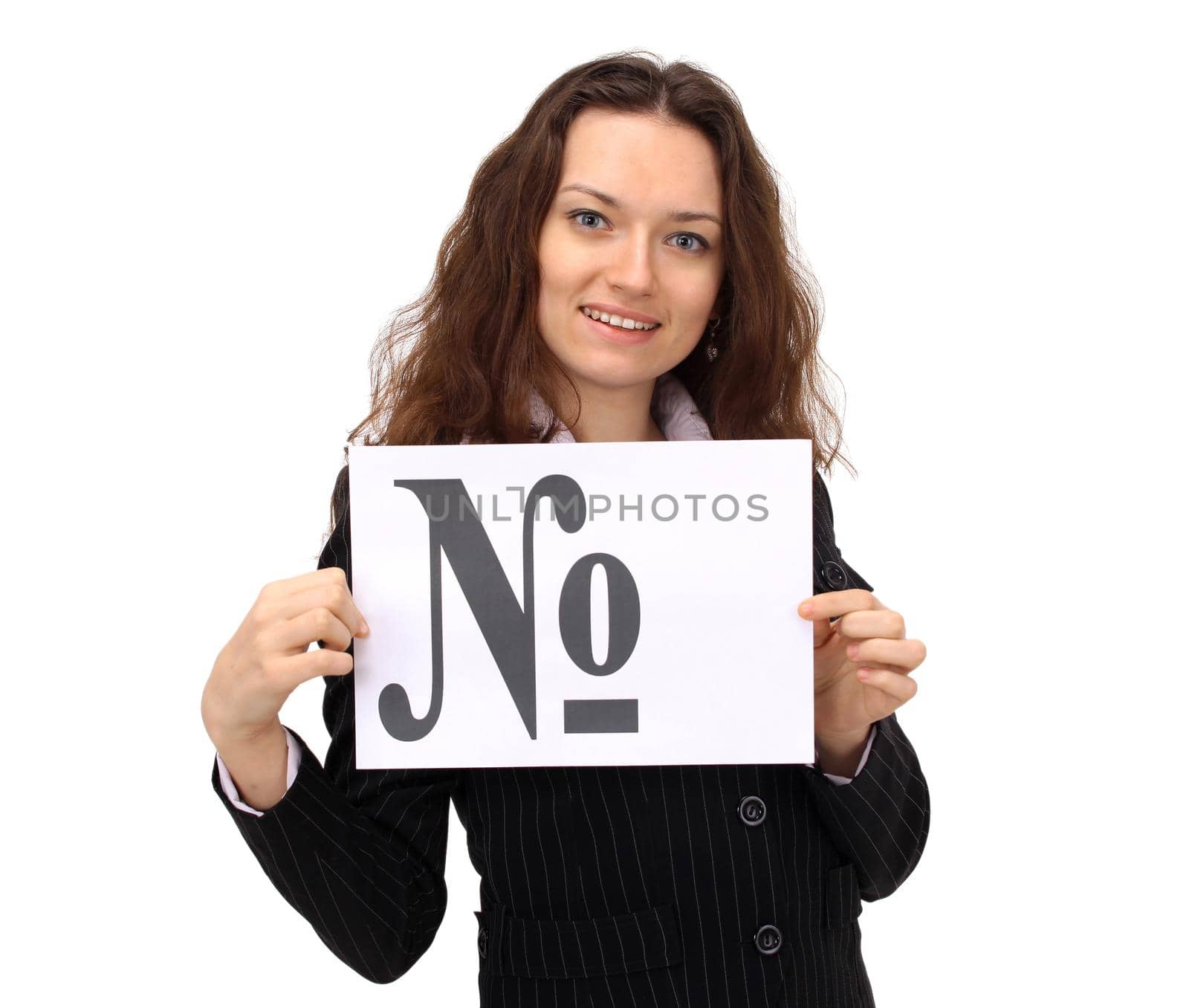 The beautiful business woman shows on a white background