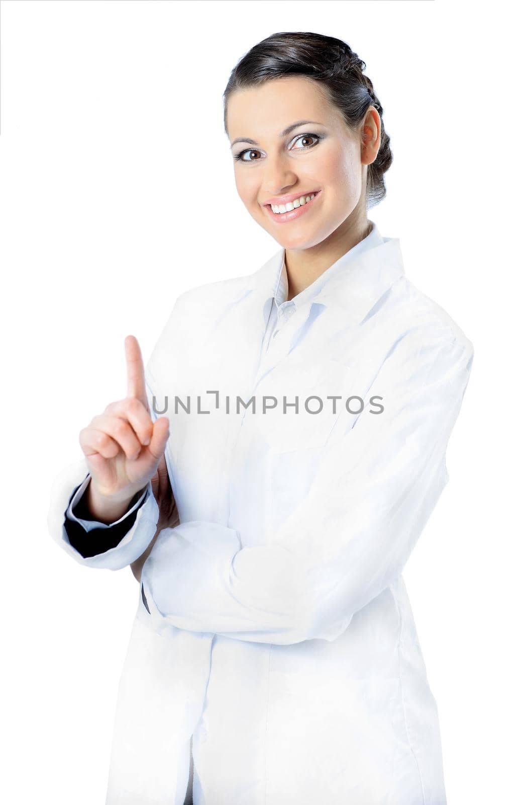 Attractive woman doctor. Isolated on a white background.