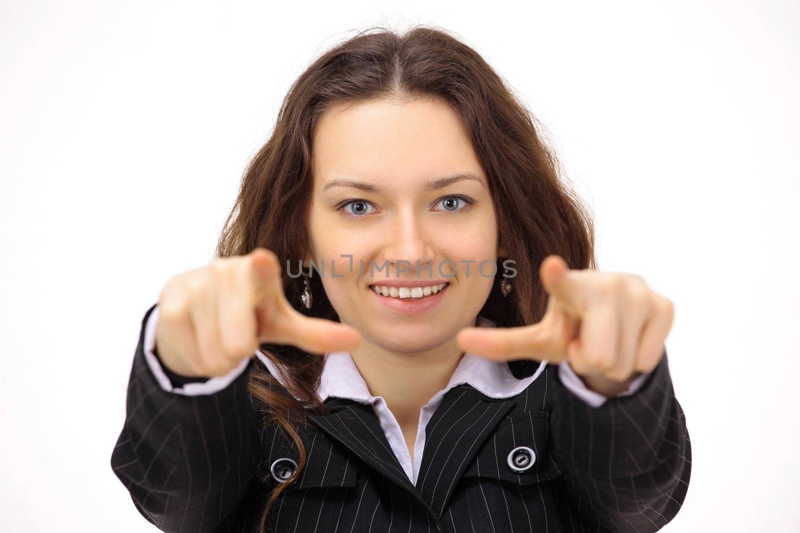 The beautiful business woman on a white background