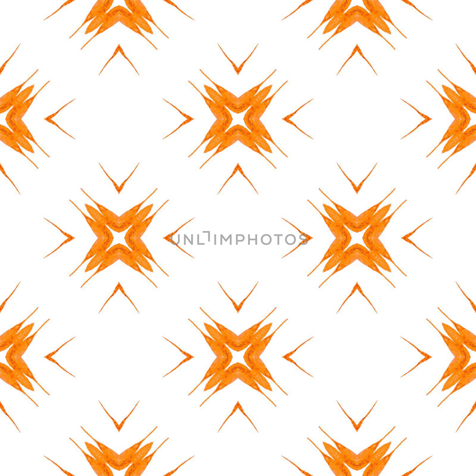 Watercolor medallion seamless border. Orange comely boho chic summer design. Medallion seamless pattern. Textile ready magnificent print, swimwear fabric, wallpaper, wrapping.