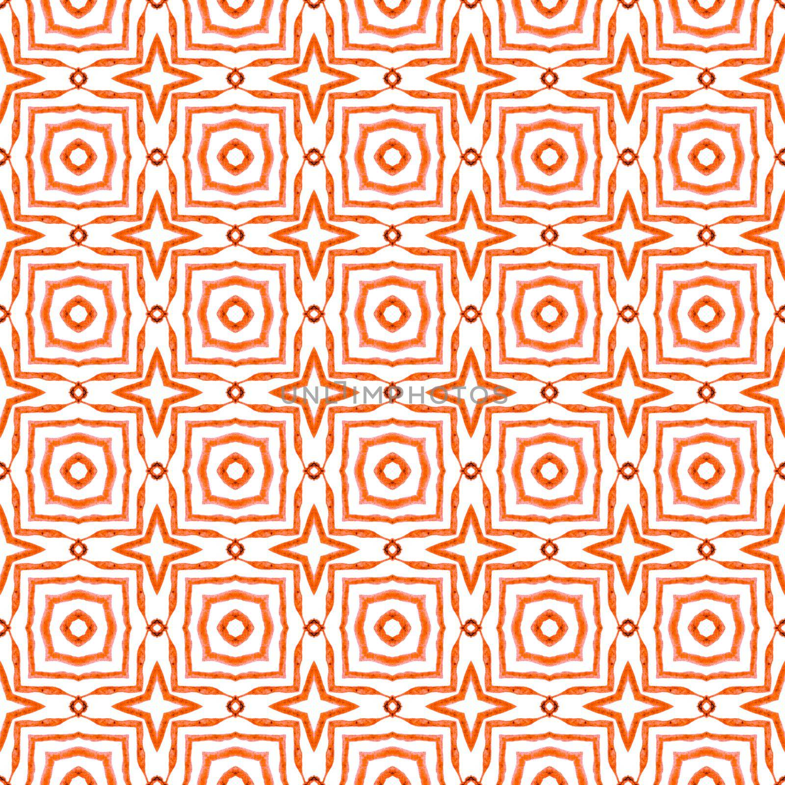 Watercolor summer ethnic border pattern. Orange stunning boho chic summer design. Ethnic hand painted pattern. Textile ready indelible print, swimwear fabric, wallpaper, wrapping.