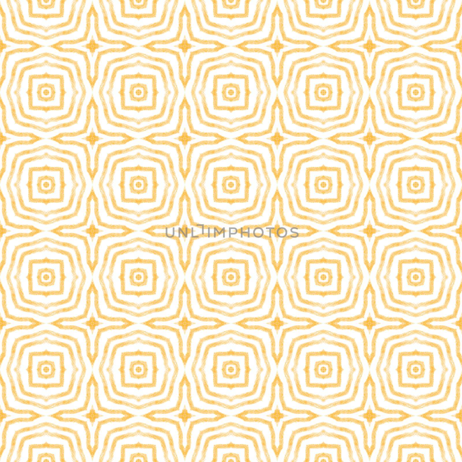 Textured stripes pattern. Yellow symmetrical kaleidoscope background. Textile ready nice print, swimwear fabric, wallpaper, wrapping. Trendy textured stripes design.