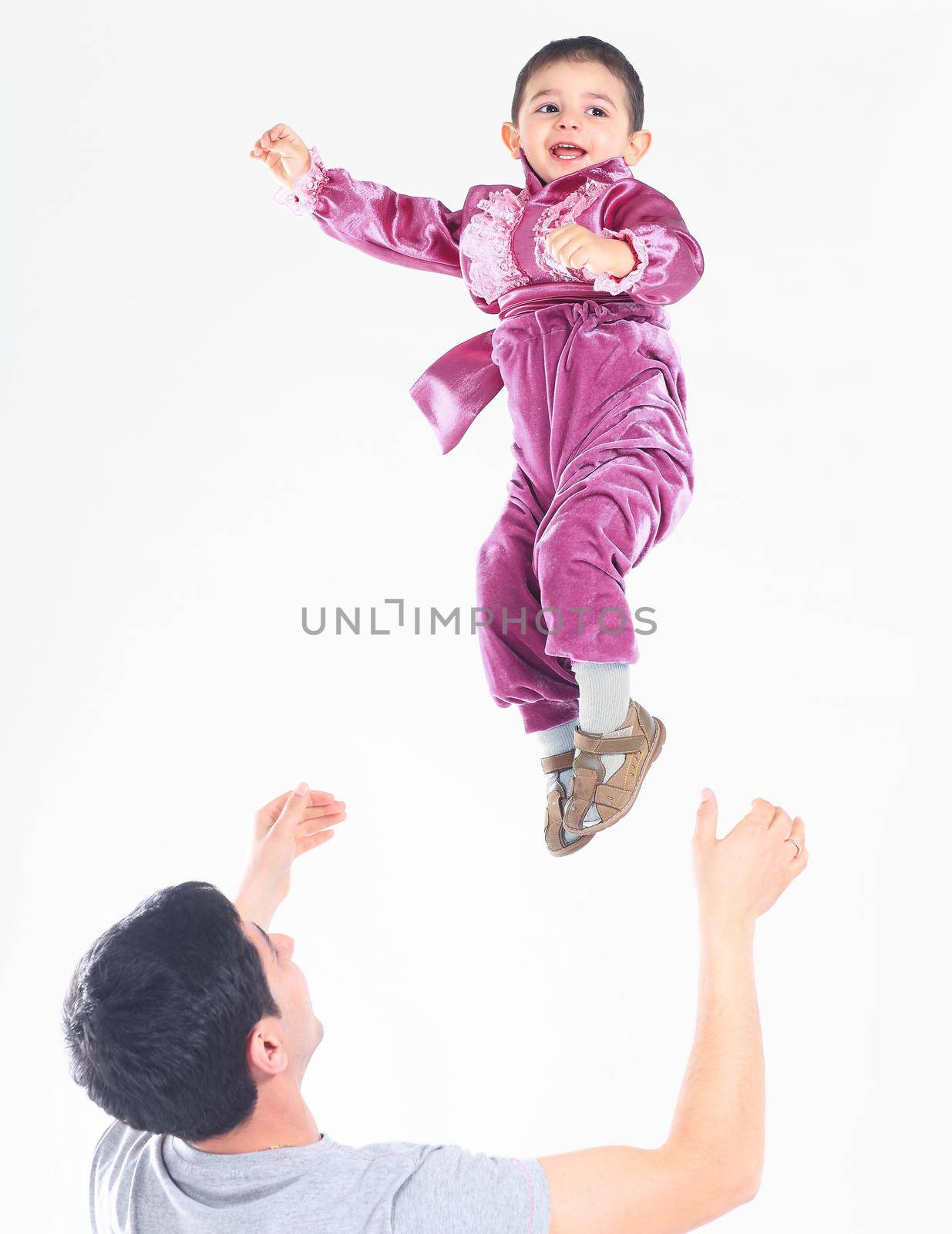 happy child.the father and the son.a child in Gypsy national costume.the photo with blank space for text
