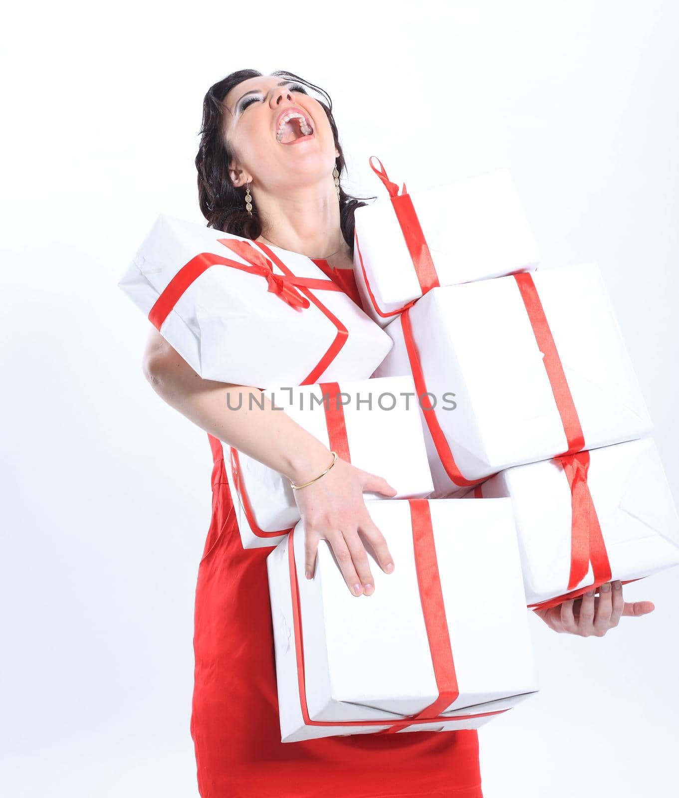happy woman with gift boxes.photo with copy space.