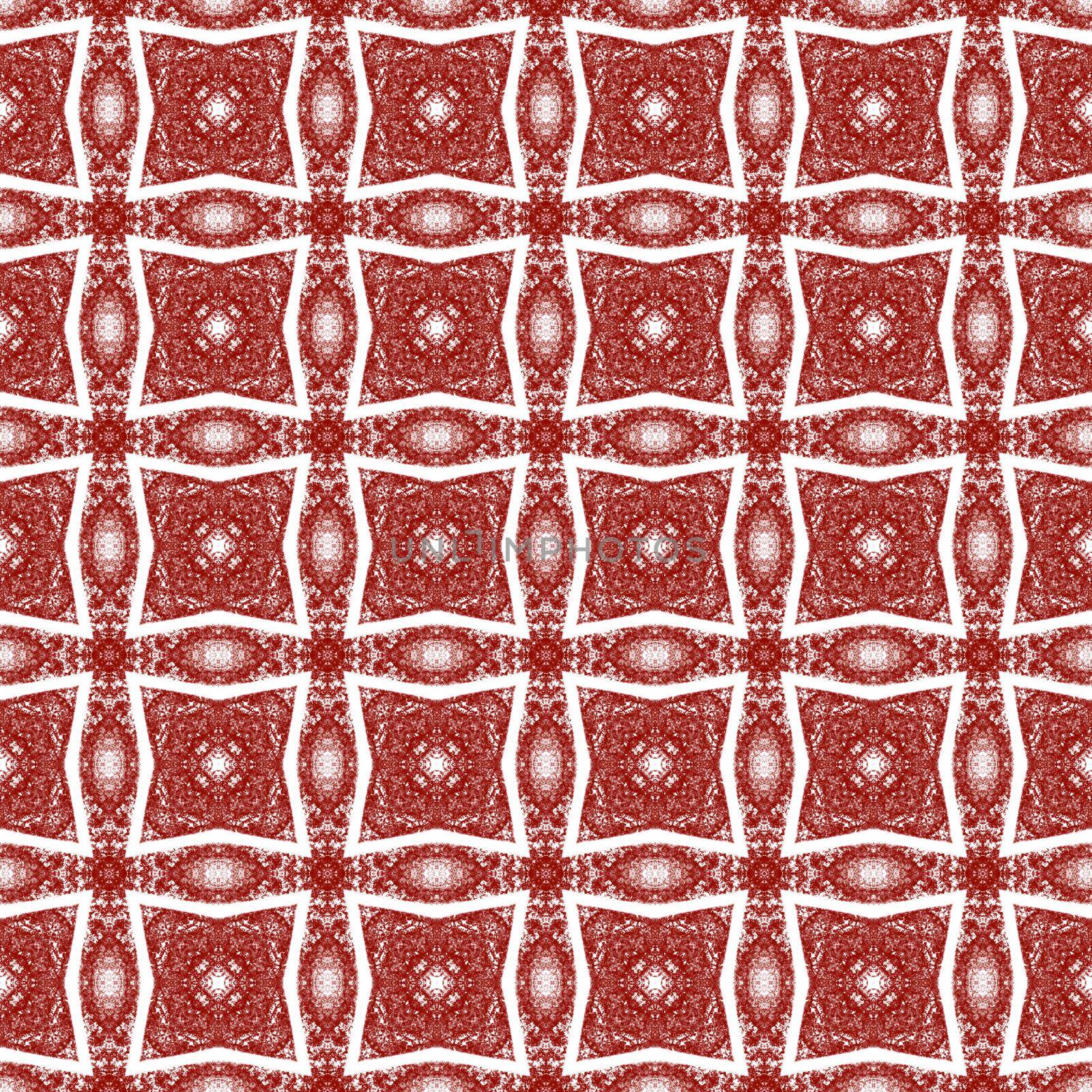 Arabesque hand drawn pattern. Maroon symmetrical kaleidoscope background. Oriental arabesque hand drawn design. Textile ready energetic print, swimwear fabric, wallpaper, wrapping.