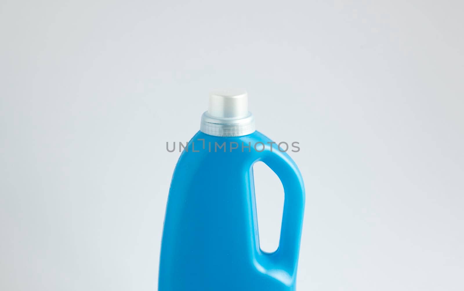 Blue plastic bottles of cleaning products. Mock up