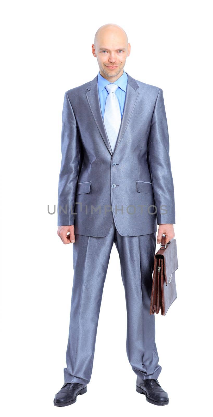 Portrait of happy smiling business man, isolated on white background