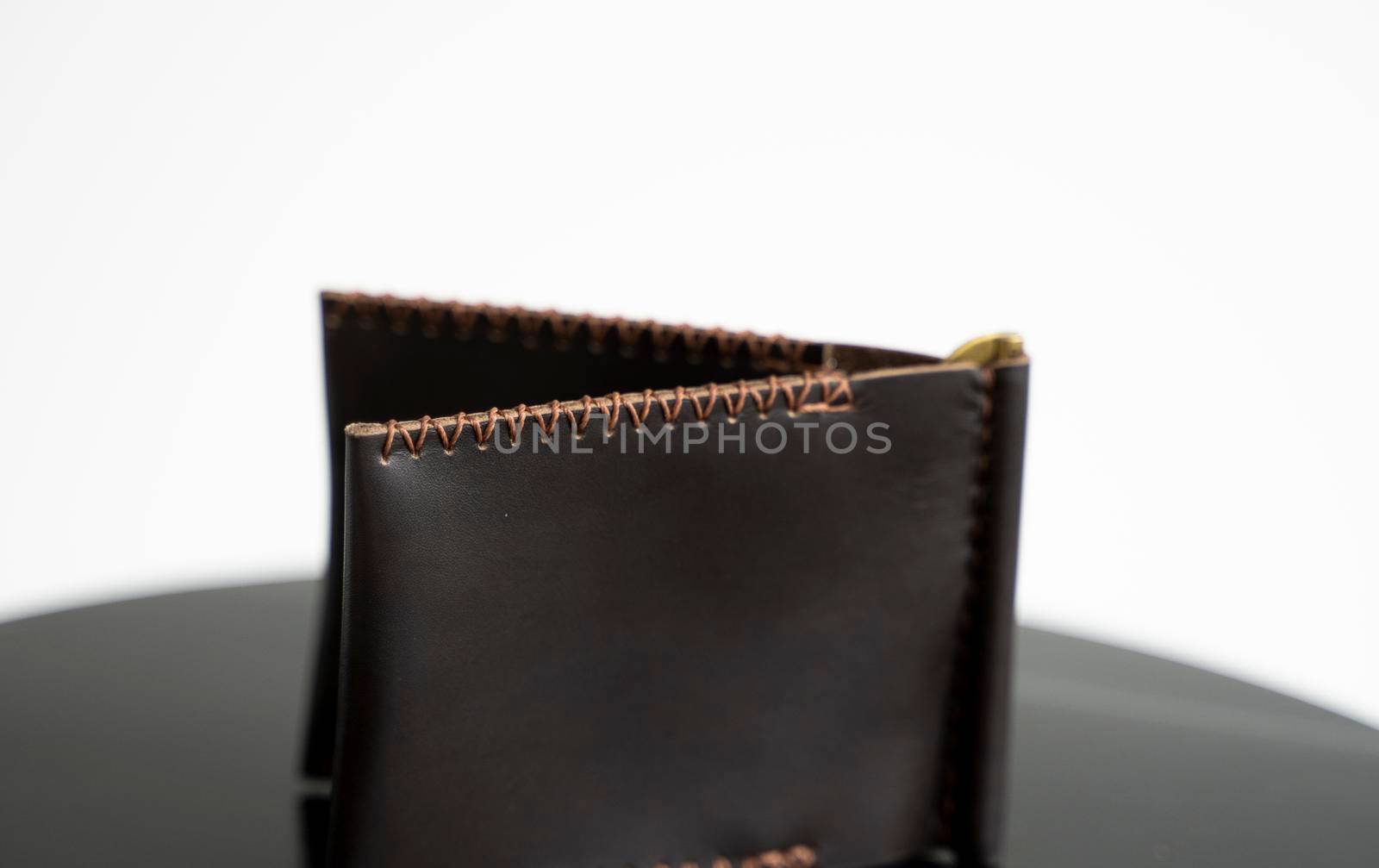 Brown men's money clip handmade leather wallet. Empty money clip wallet with a two pockets for cards. by vovsht