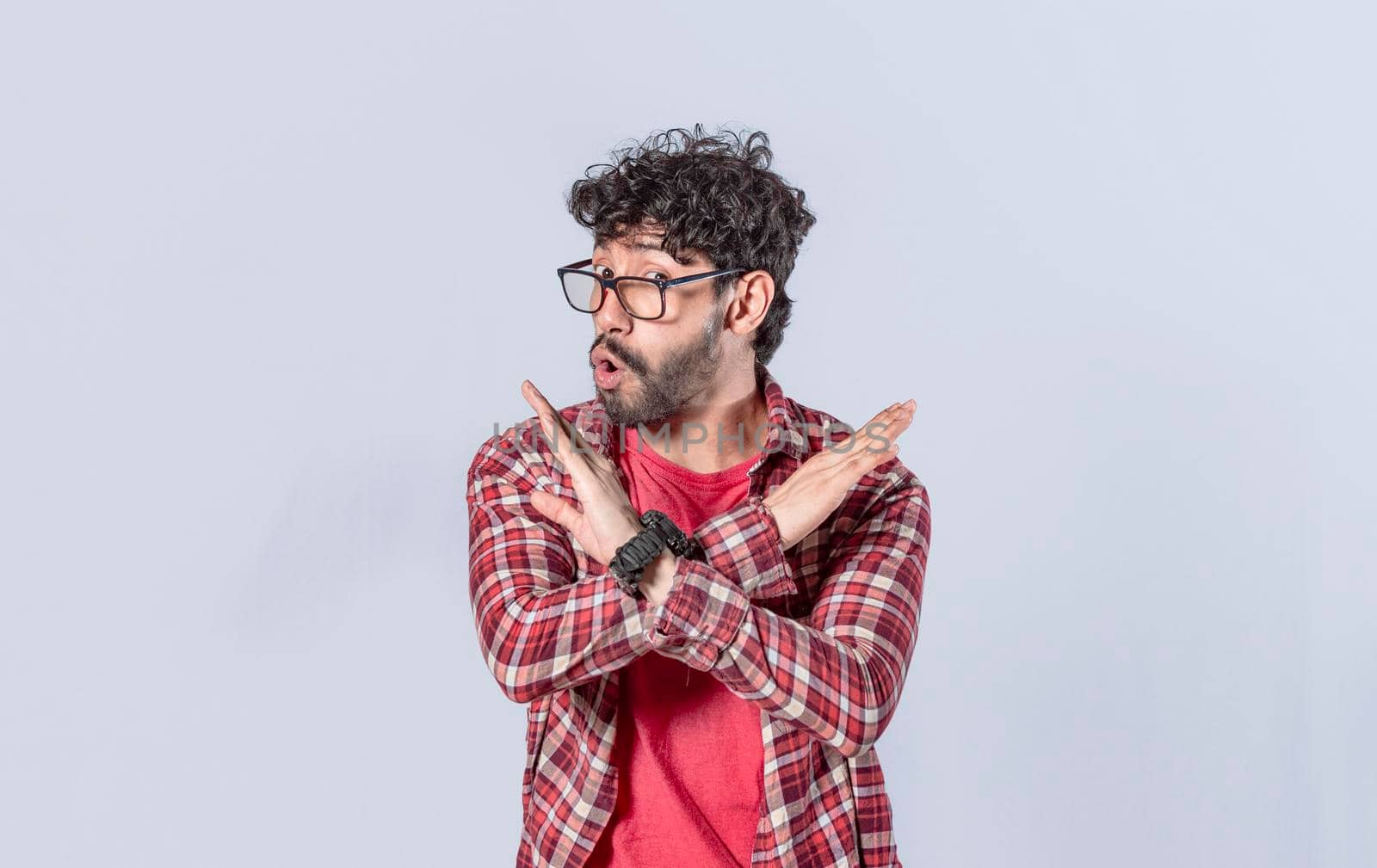 man without doing or stop sign isolated, a man crossing his arms with rejection expression, concept of man rejecting