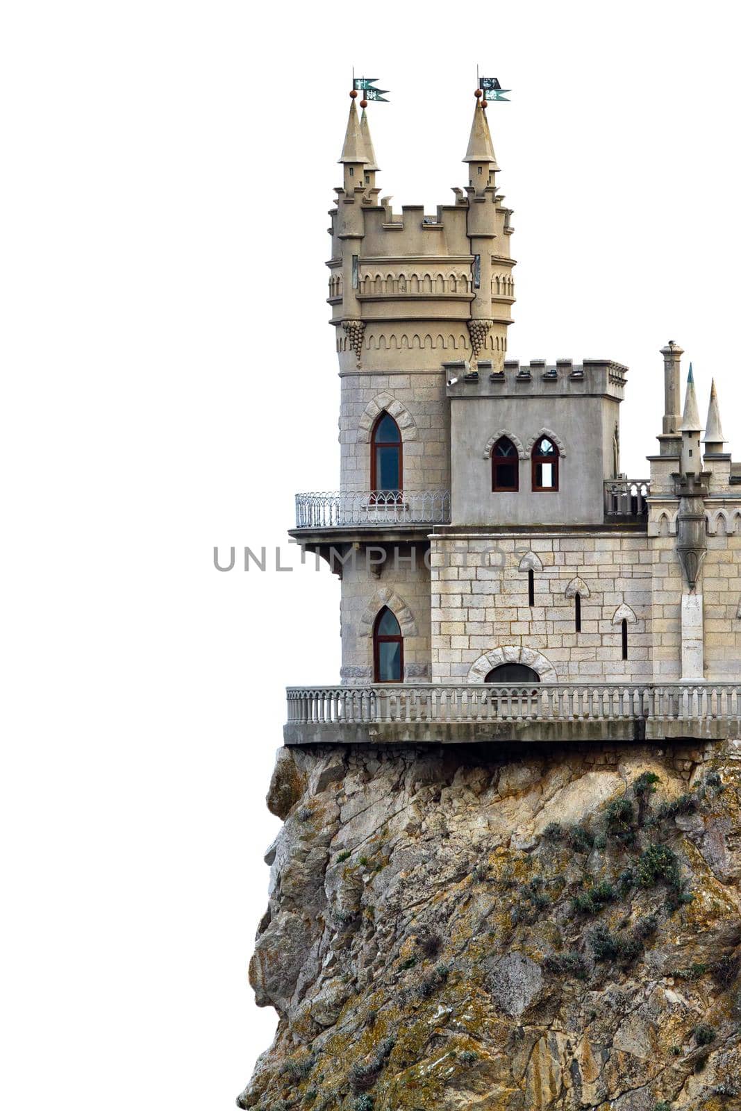 Medieval castle over white background. Swallow's Nest, The Crimean Peninsula, Ukraine.