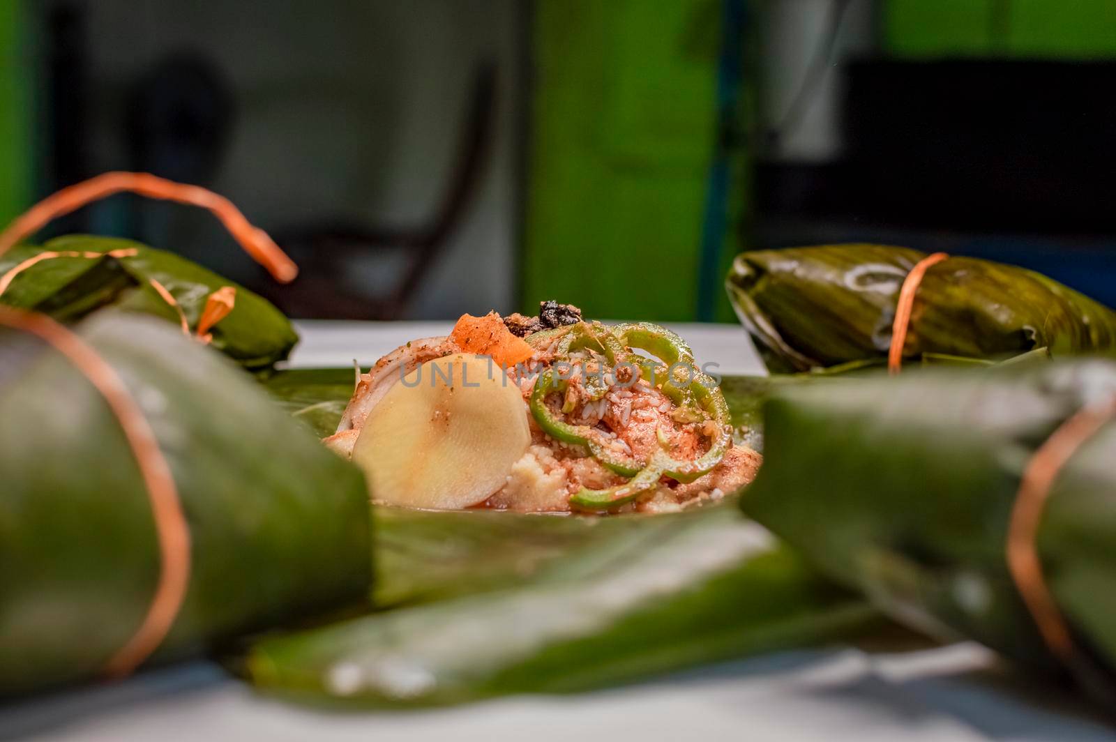 Preparation of the nacatamal, close up of the elaboration of a Nicaraguan nacatamal