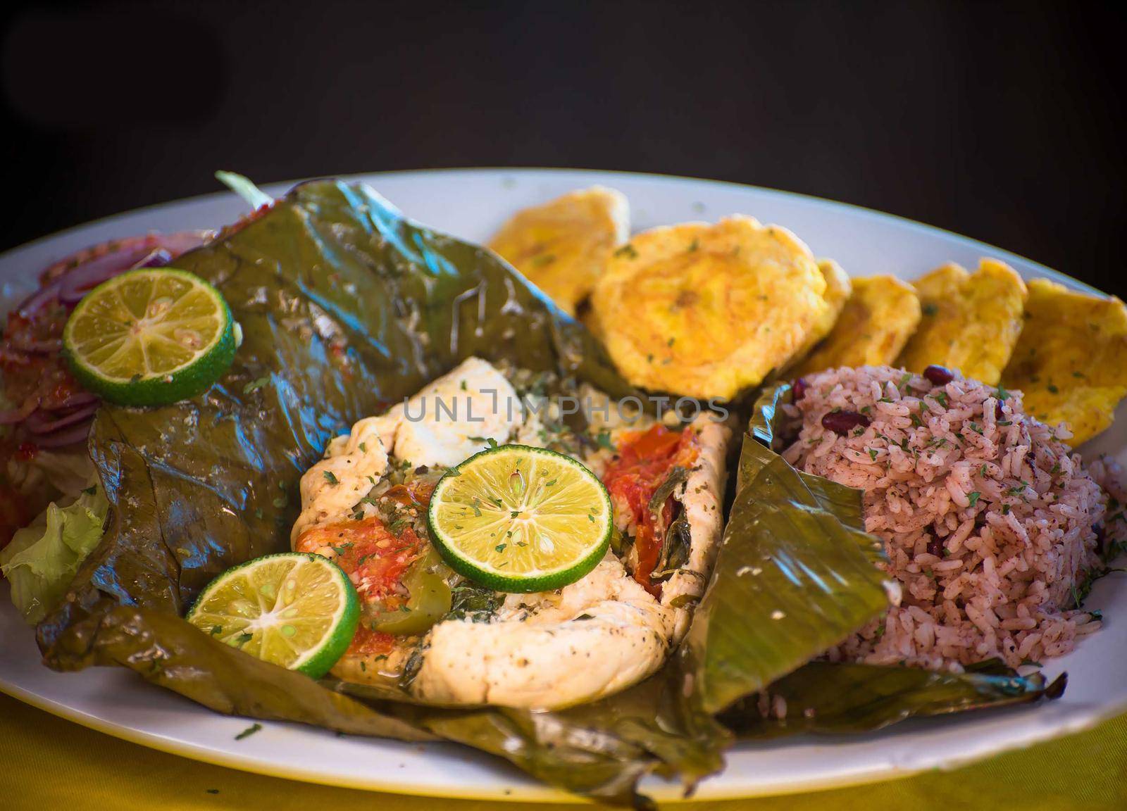 Nicaraguan food, fish on dried banana leaf, Nicaraguan gastronomy, Nicaraguan dishes