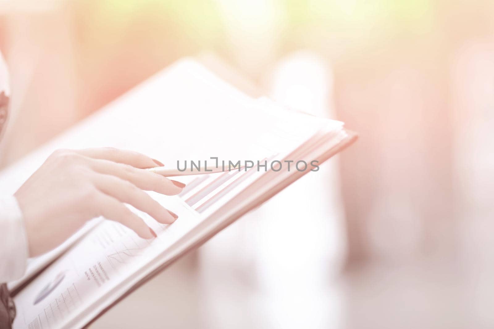 close up.accountant checking the financial report.