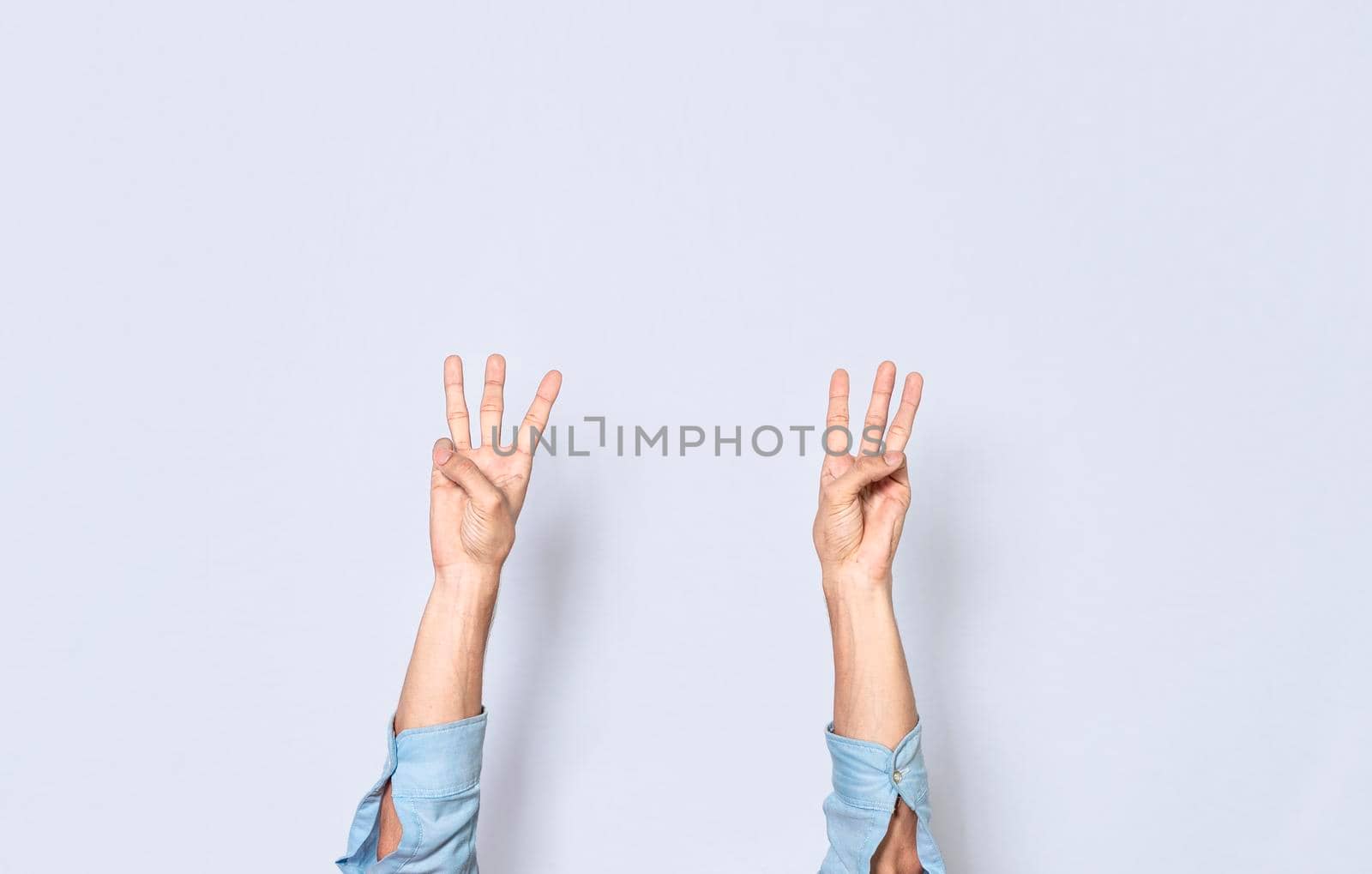 Hands counting three, fingers counting three, hand fingers counting three on isolated background, countdown
