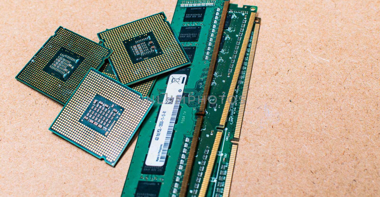 RAM memories with computer microprocessors isolated, processors and ram memories on isolated background, concept of ram memories and processors on isolated background