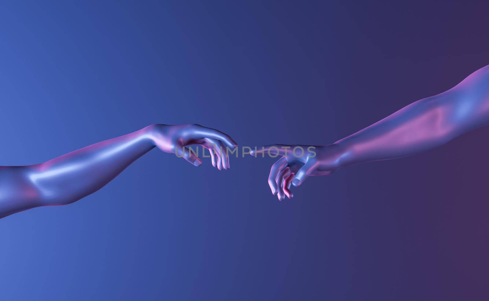 people reaching out hands towards each other in neon lights by asolano