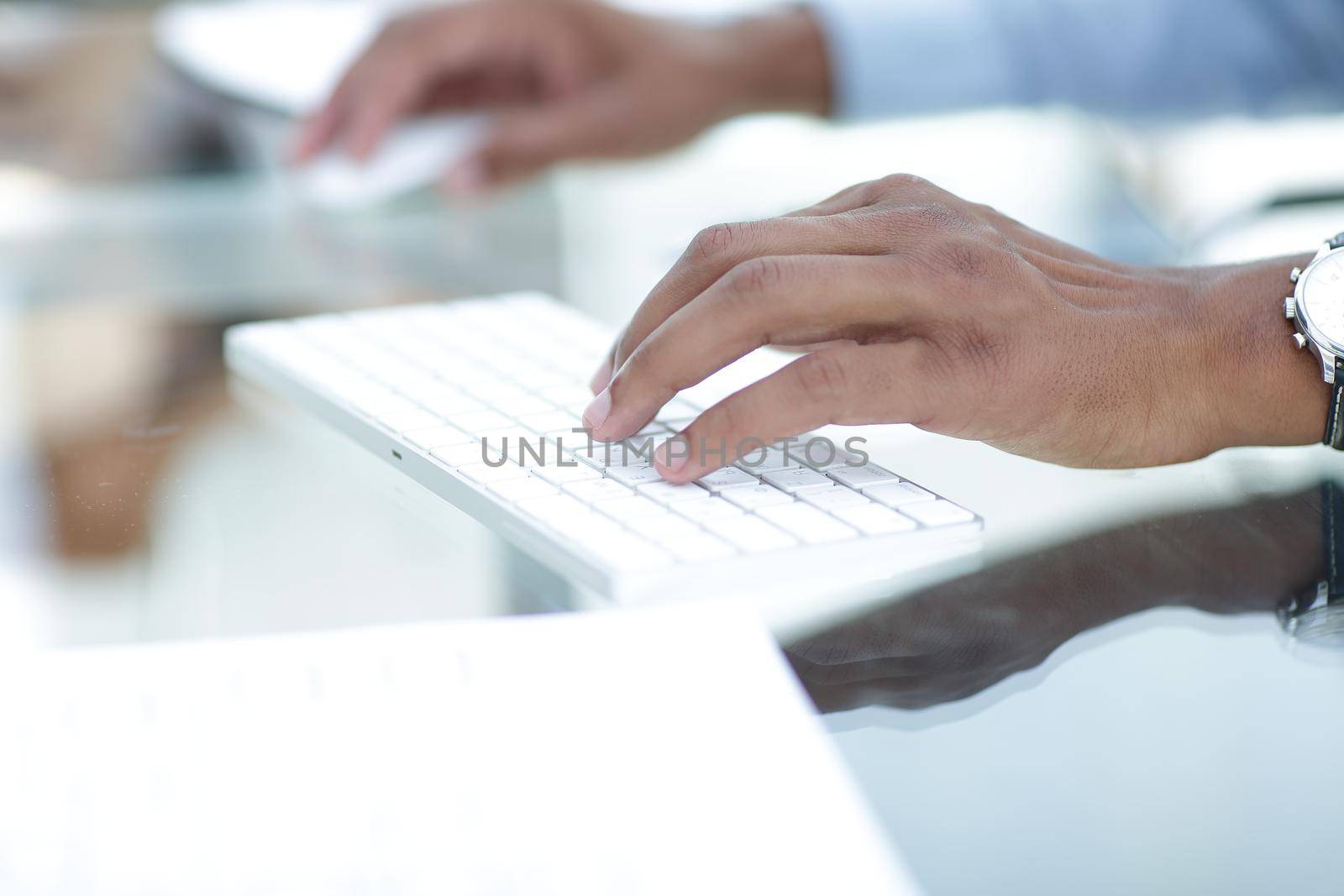 closeup.businessman typing on computer keyboard.photo with copy space.people and technology