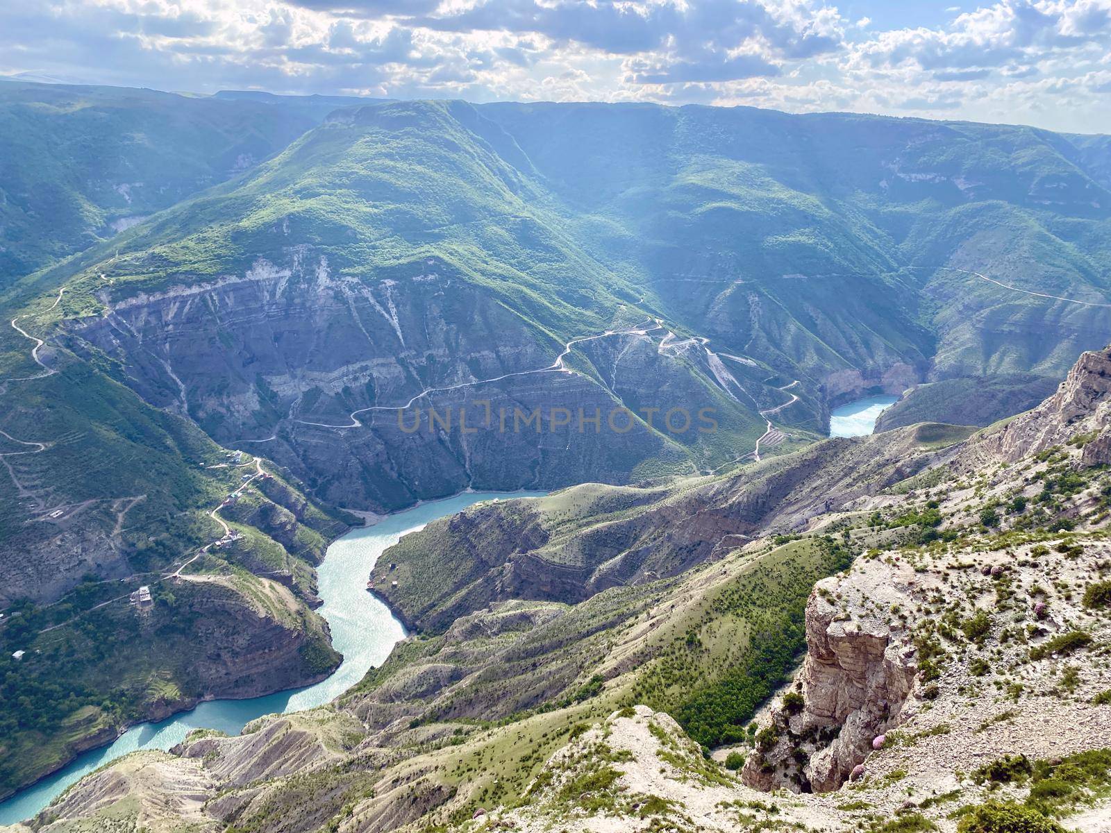 blue-green Sulak River. Sulak canyon is one of the deepest canyons in the world and the deepest in Europe. Natural landmark of Dagestan, Russia. HD