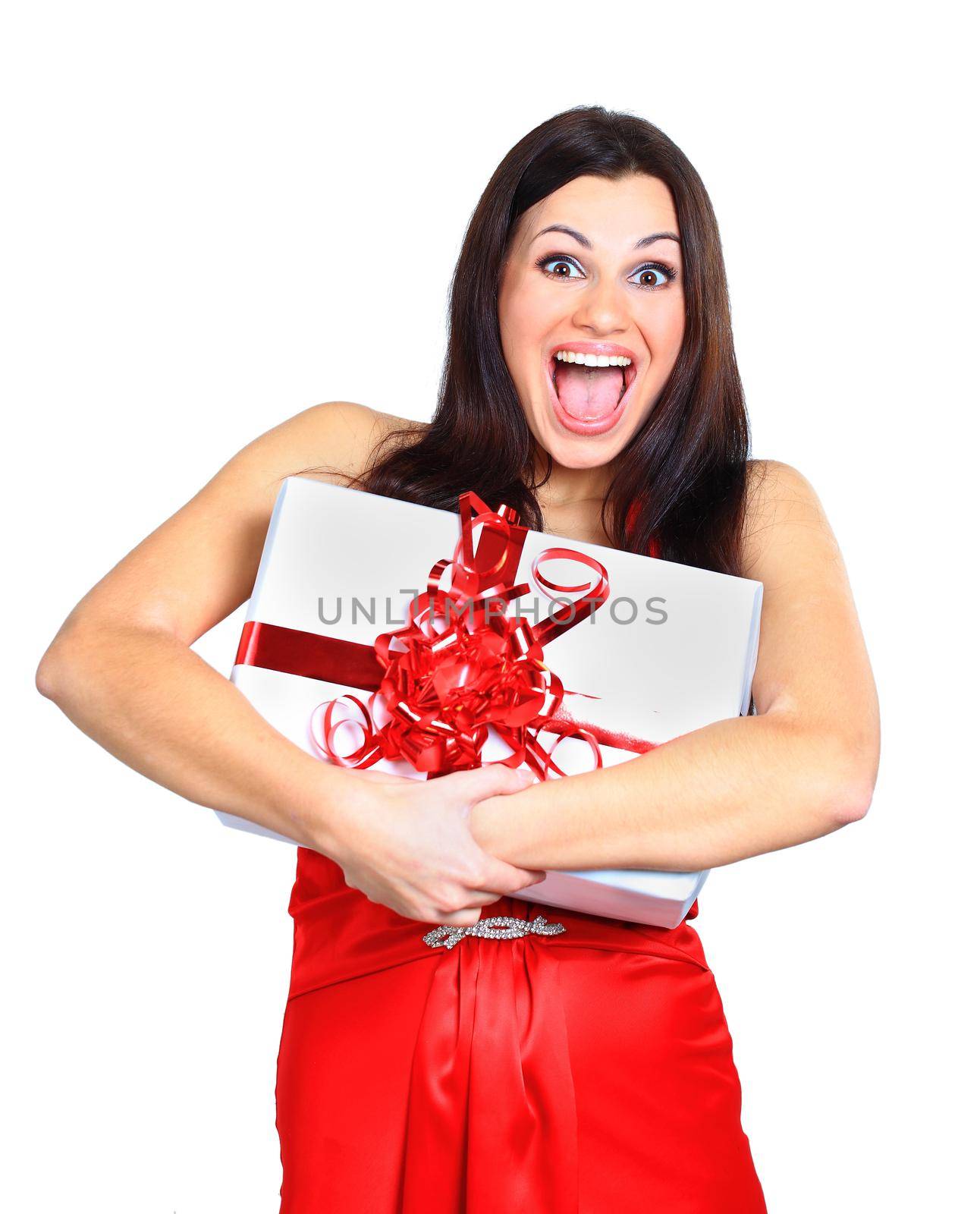 Young happy woman with a gift