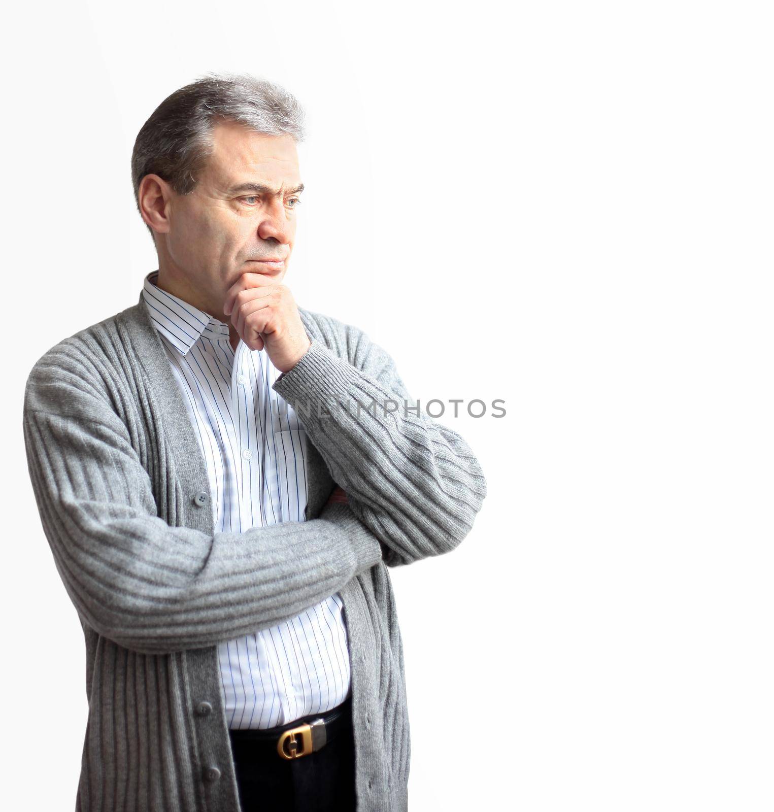 Portrait of happy smiling business man, isolated over white background