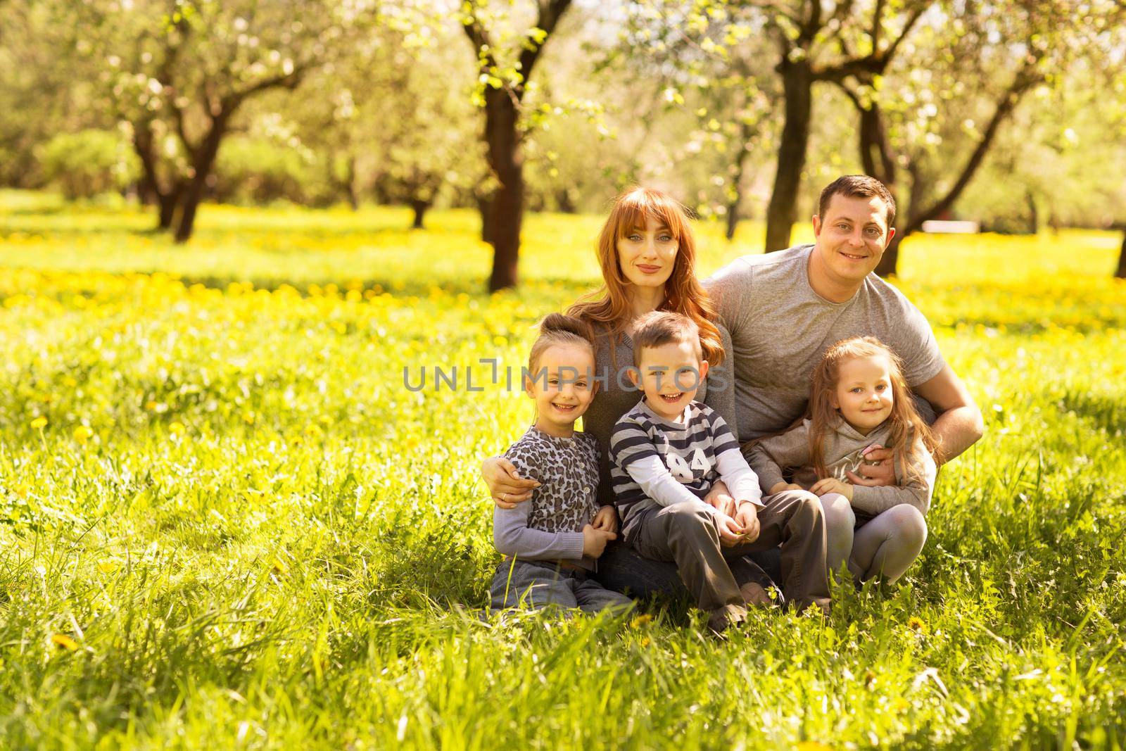 Riendly, cheerful family having a picnic.