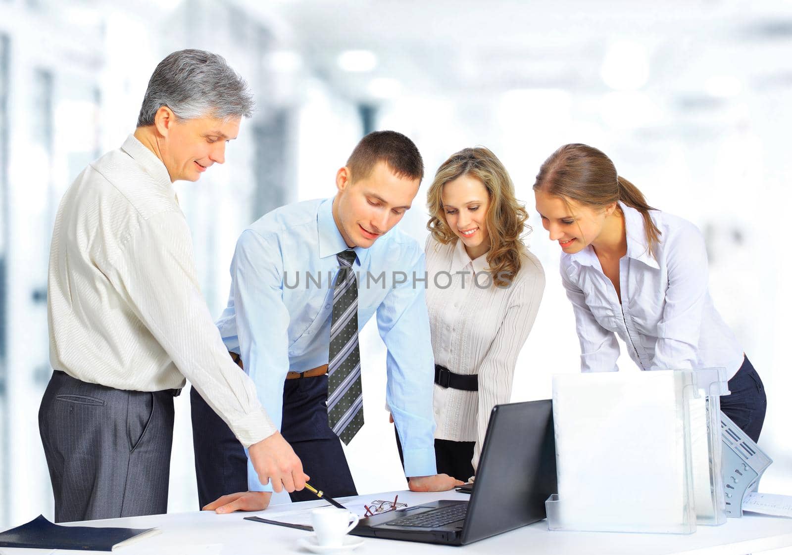 business and office concept - business team having meeting in office