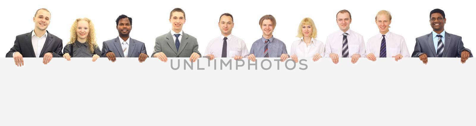 Large group of young smiling business people. Over white background