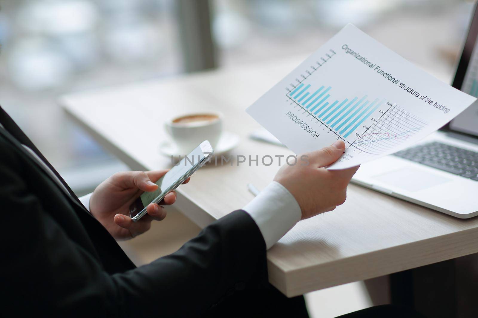 Close-up of manager working with financial documents.photo with copy space