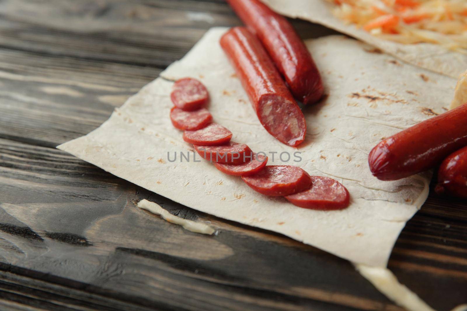 sausage prepared for cooking burritos.photo with copy space by SmartPhotoLab