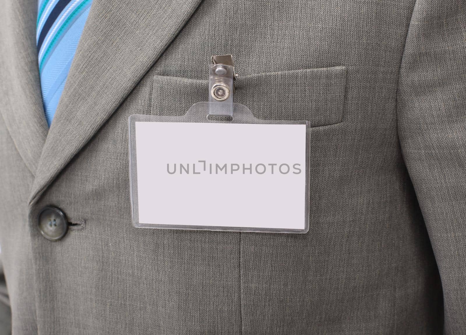 White Blank Badge on mens torso by SmartPhotoLab