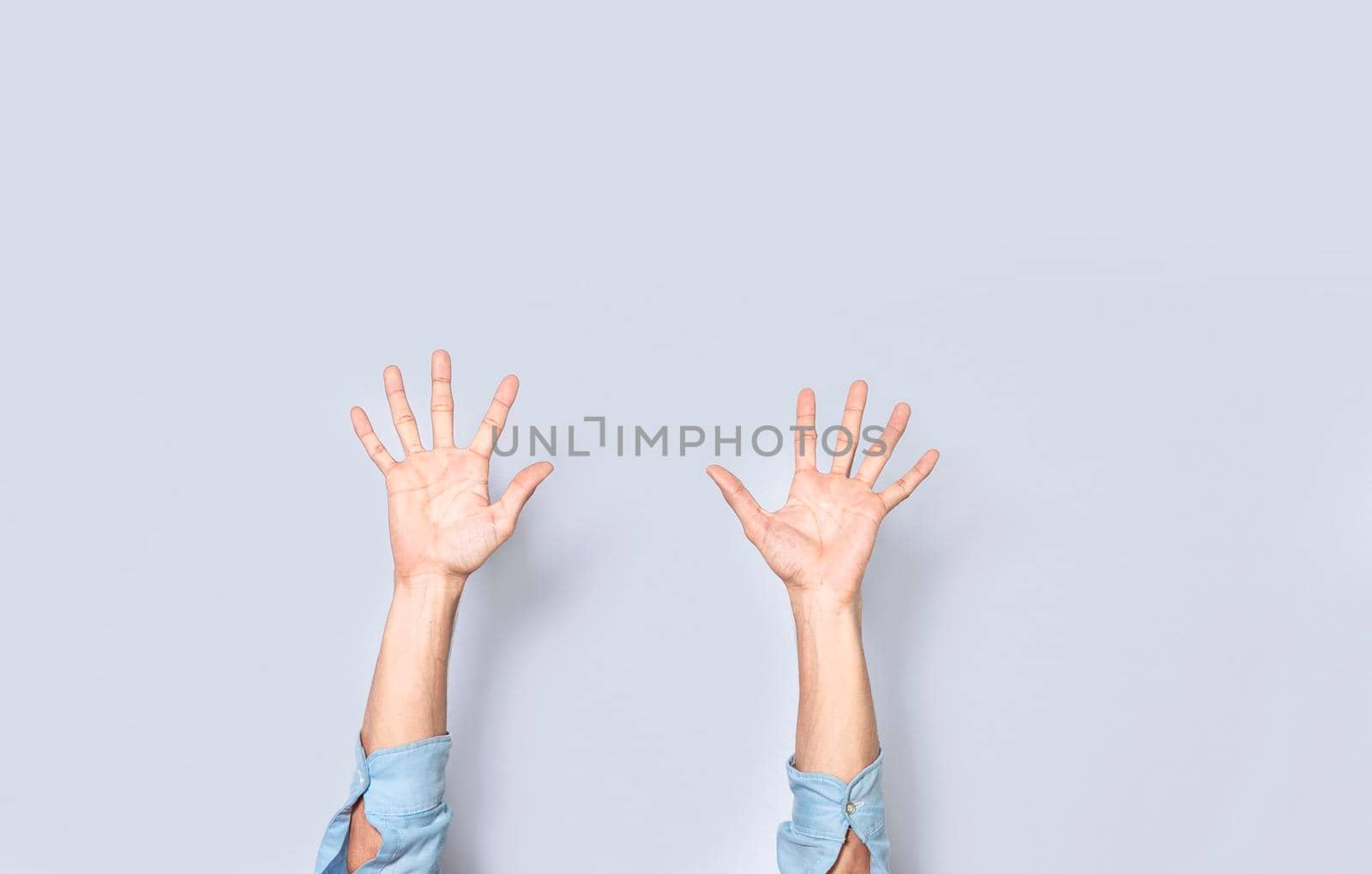 Man hands counting five, fingers counting five, hand fingers counting five on isolated background, countdown