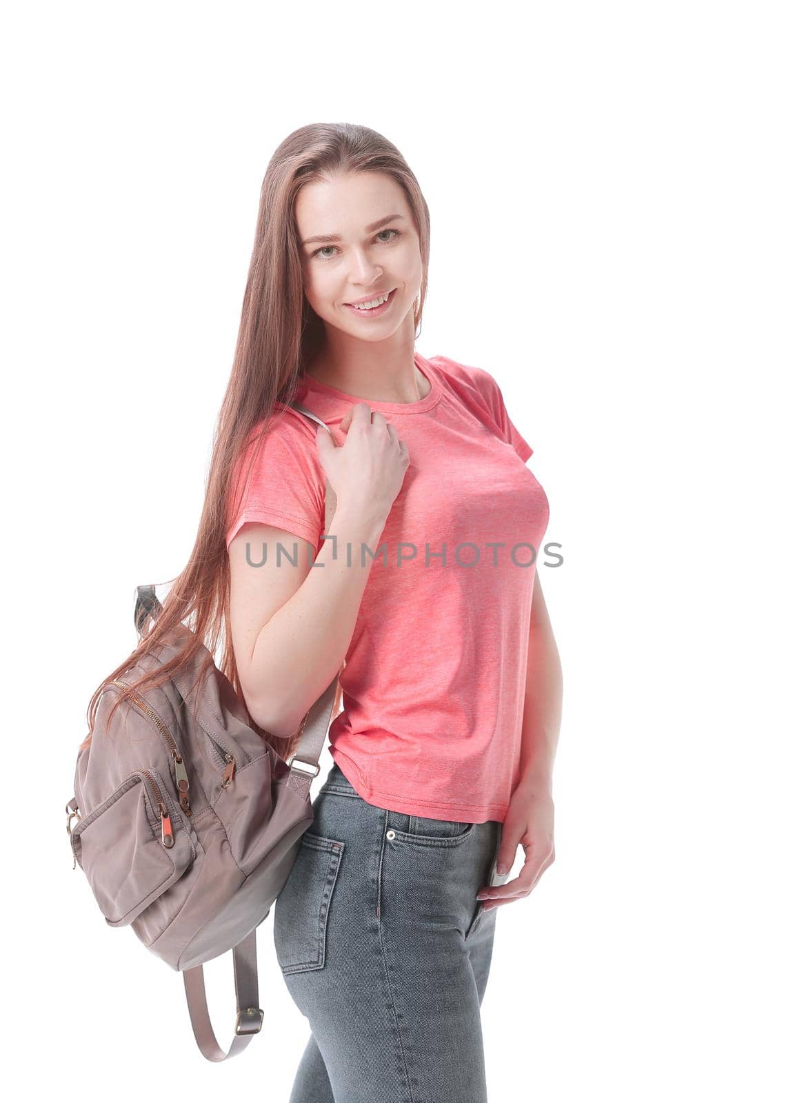 Young smiling student woman. Over white background by SmartPhotoLab