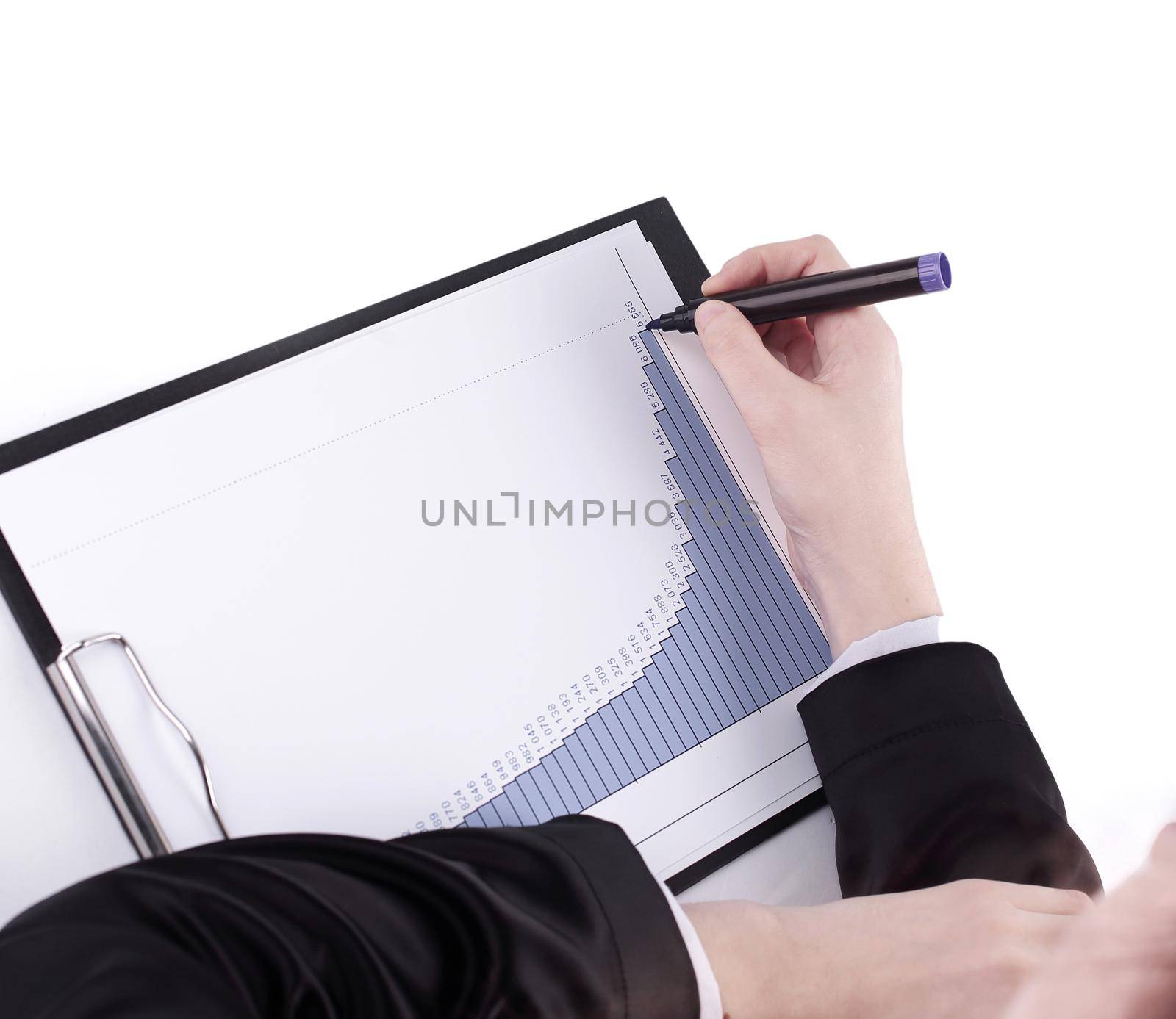 close-up. sales Manager checking the financial schedule.isolated on white background
