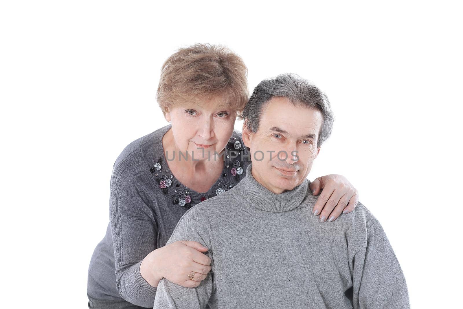 portrait of a cute old couple.isolated on white background.