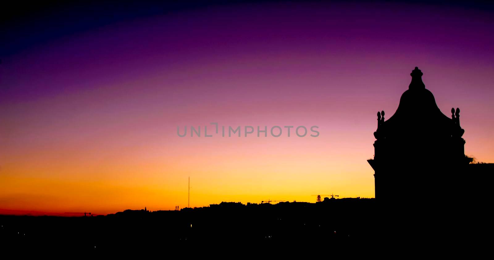 Beautiful sunset on a roof in Lisbon in winter