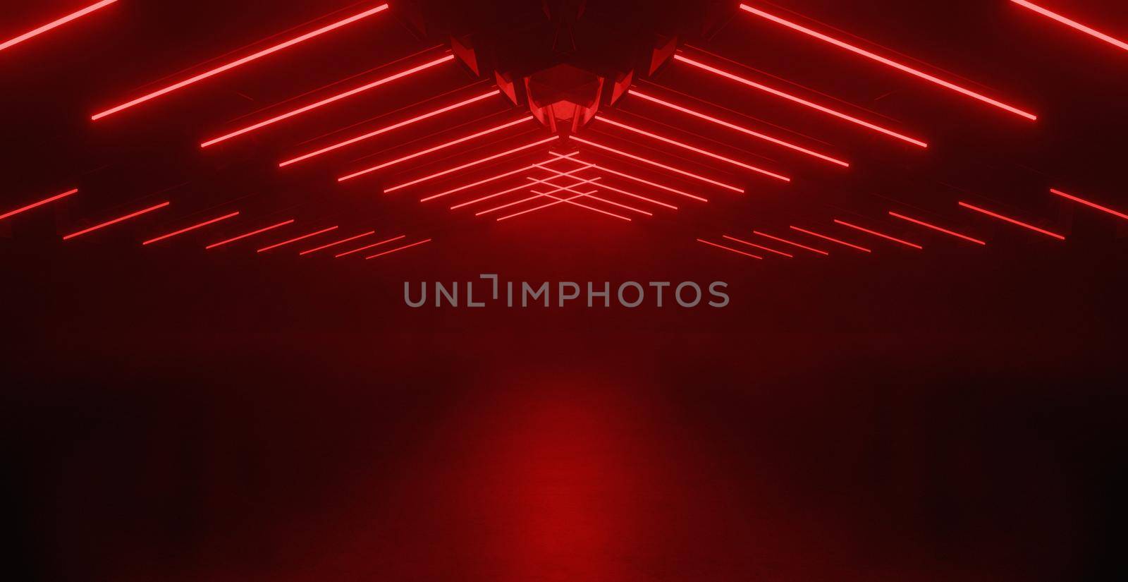 Neon Laser Fluorescent Red Sci Fi Elegant Spaceship Club Night Dark Garage Underground Grunge Concrete Reflections Abstract Beams 3D Rendering