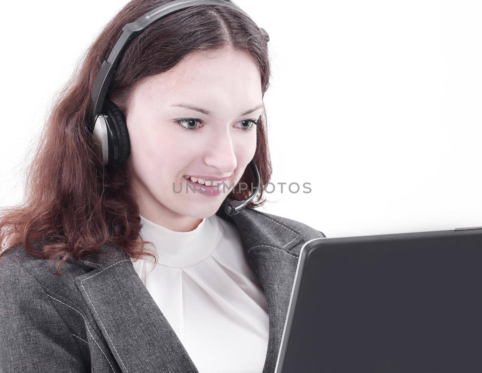 closeup.employee call center communicating with the client.isolated on white