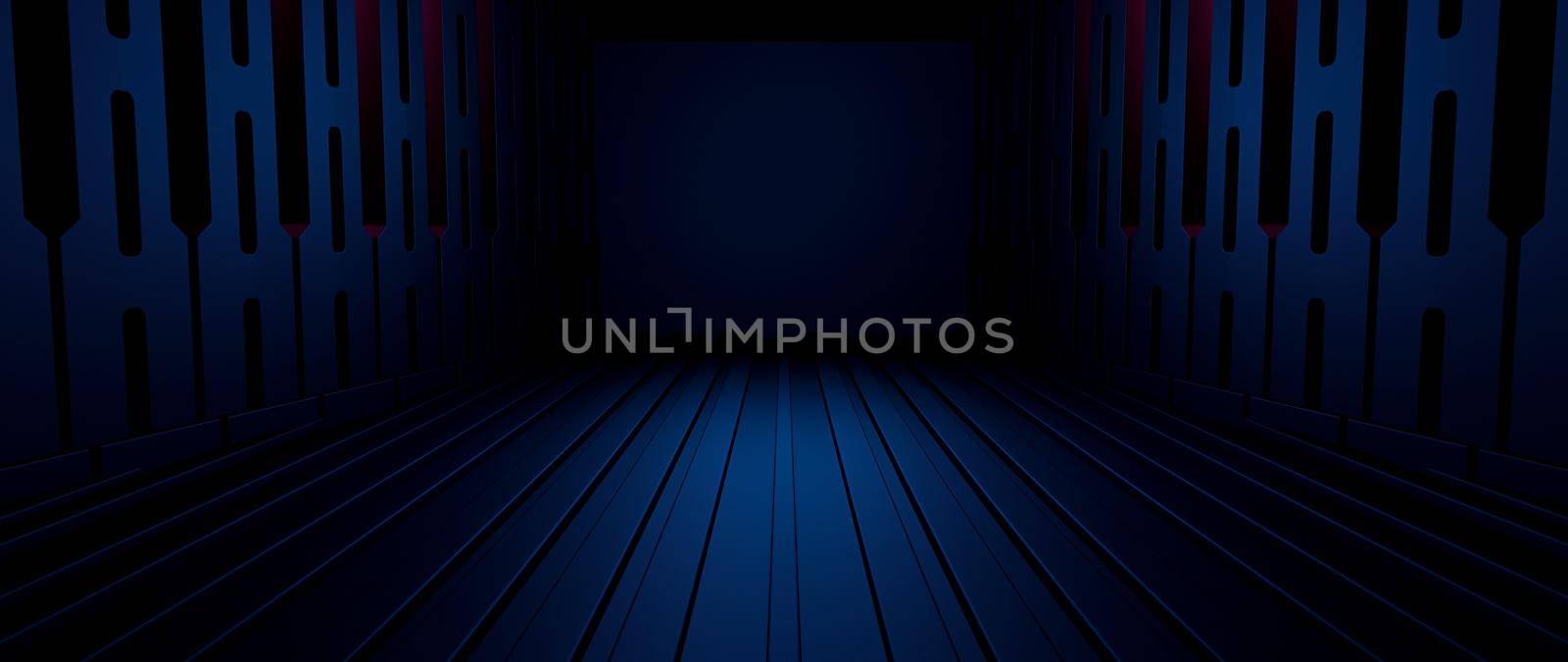 Abstract Scifi Grungy Reflective Metal Underground Tunnel Room Dimmed Black Background For Product Backgrounds Presentation 3D Rendering