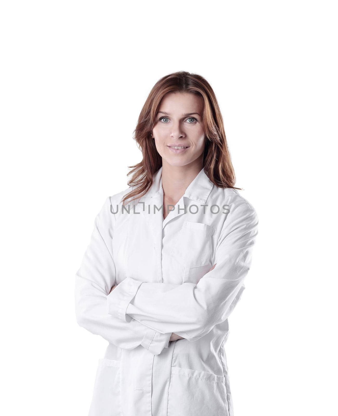 portrait of young woman doctor isolated on white. by SmartPhotoLab