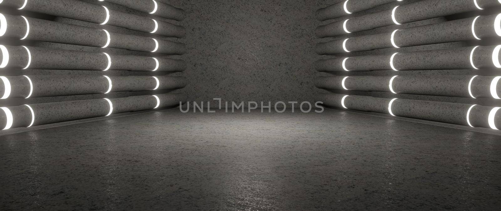Empty Elegant Modern Showroom Car Garage Empty Corridor Lighted Dark Brown Banner Background With Space For Text For Product Backgrounds Presentation 3D Rendering by yay_lmrb