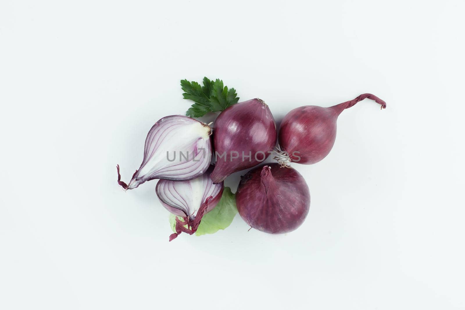 red onion and parsley leaves.isolated on a white by SmartPhotoLab