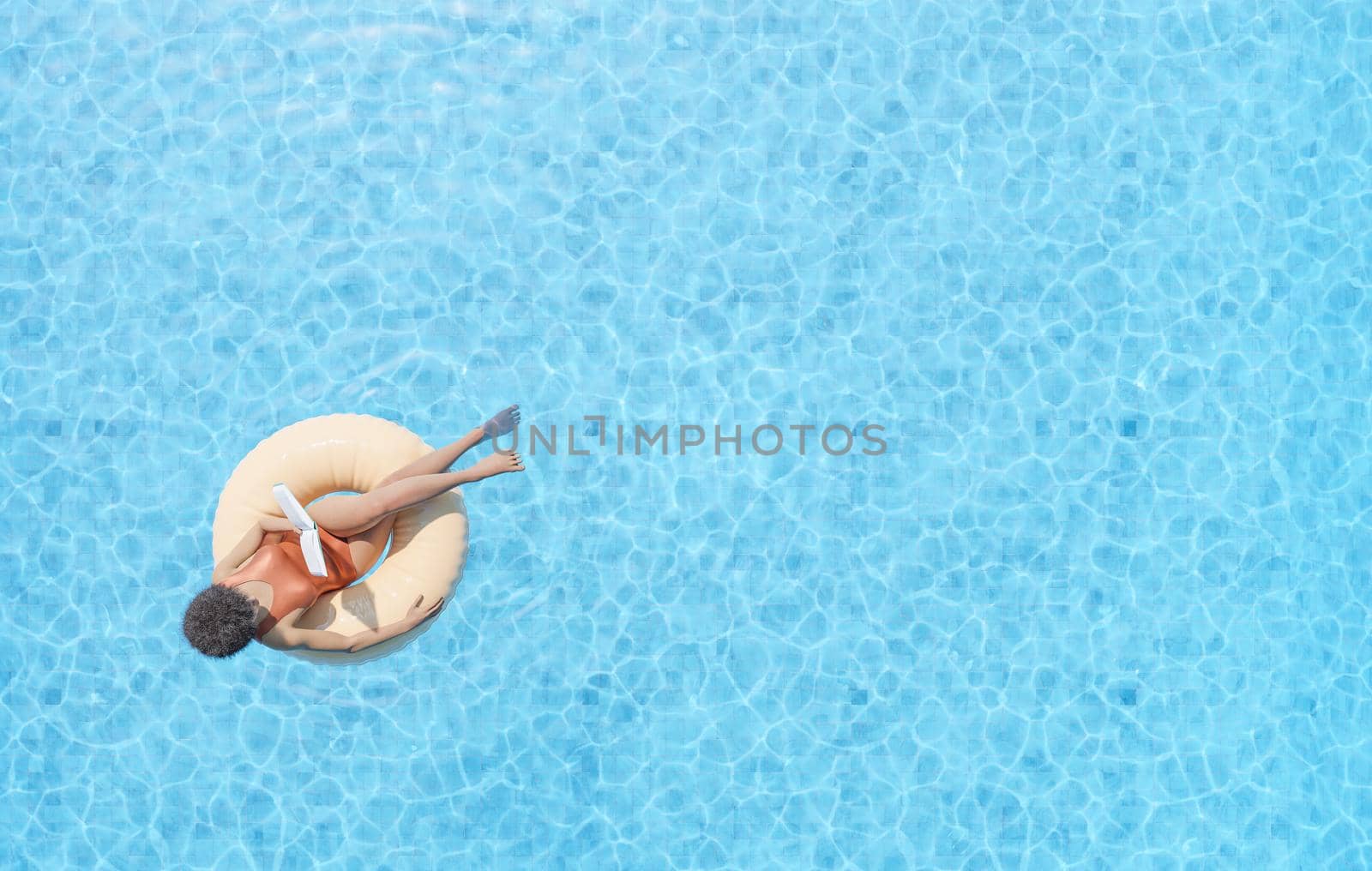 woman floating in swimming pool and reading book by asolano