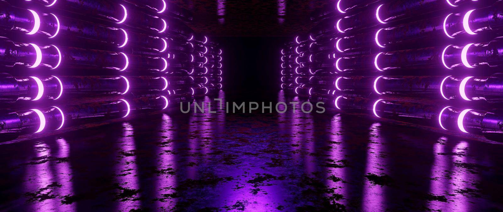 Empty Elegant Modern Metallic Empty Tunnel Hallway Gate Night Dark Purple Banner Background Concept Of The Future 3D Rendering