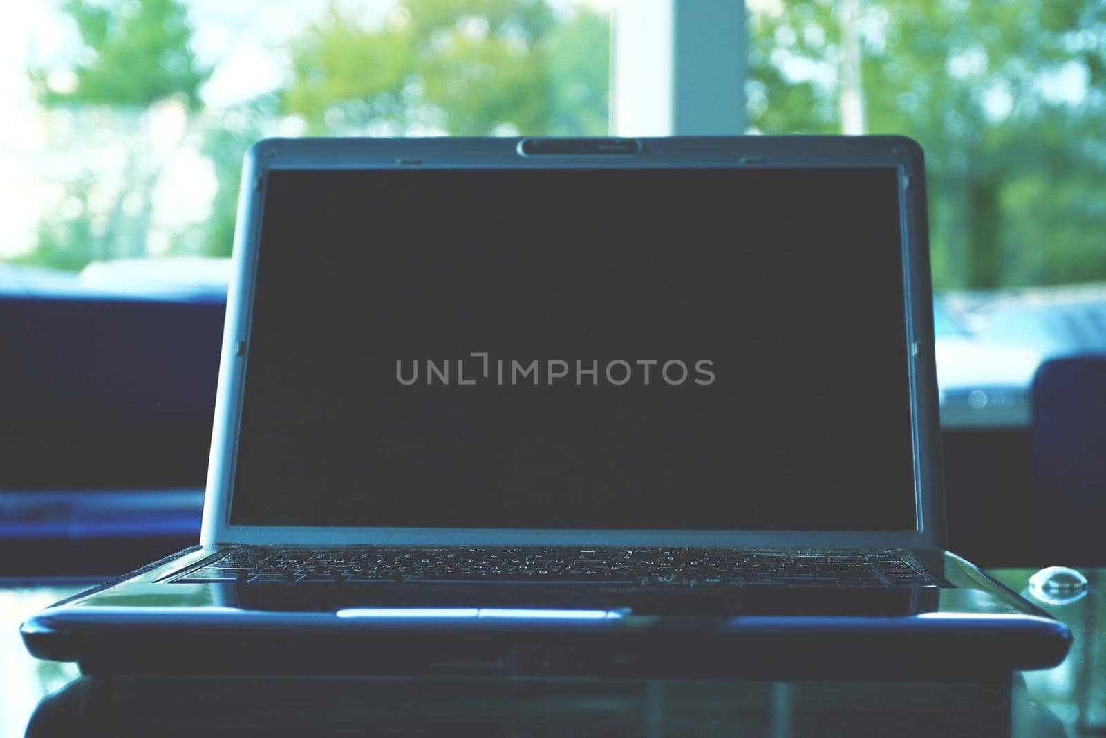 Closeup photo of laptop computer with open top.