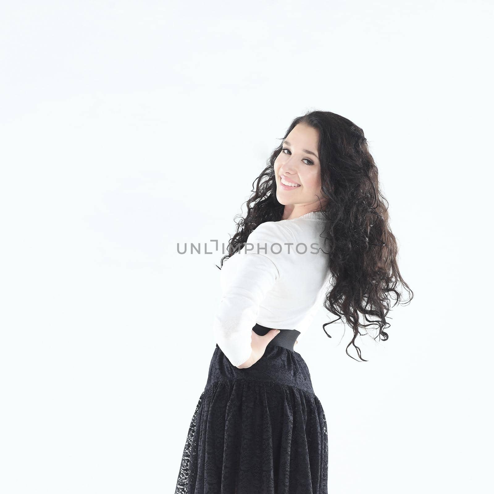 portrait of young business woman on white background by SmartPhotoLab