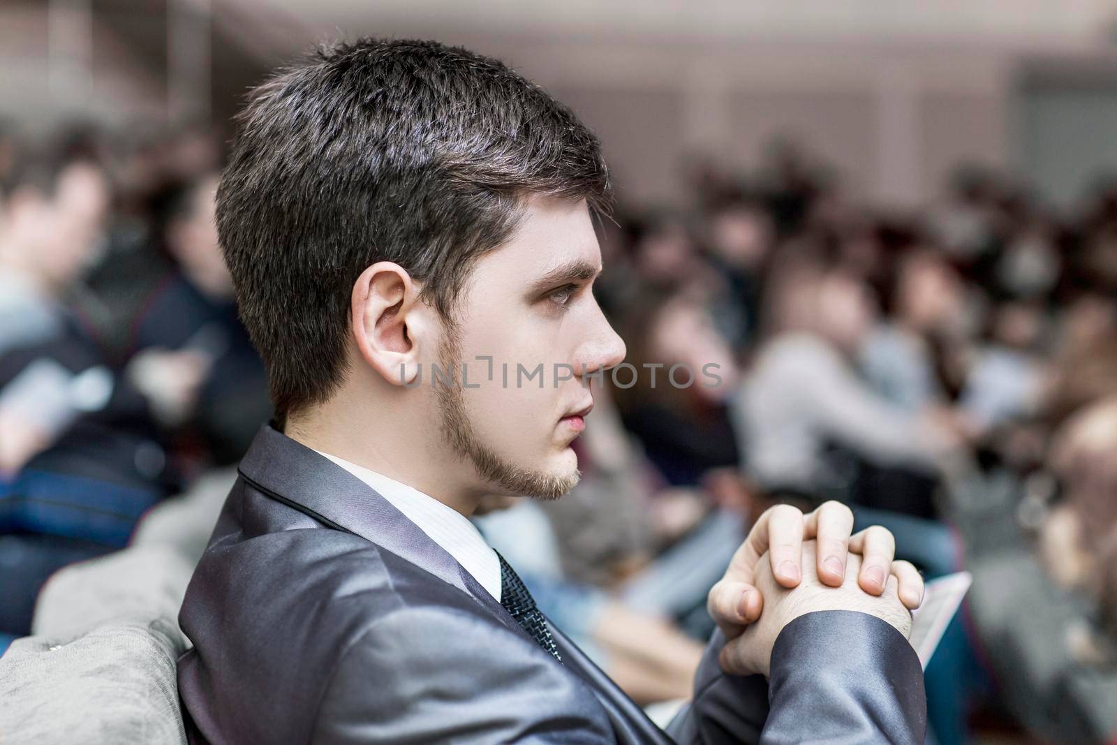 close-up of a businessman at a business conference. business training