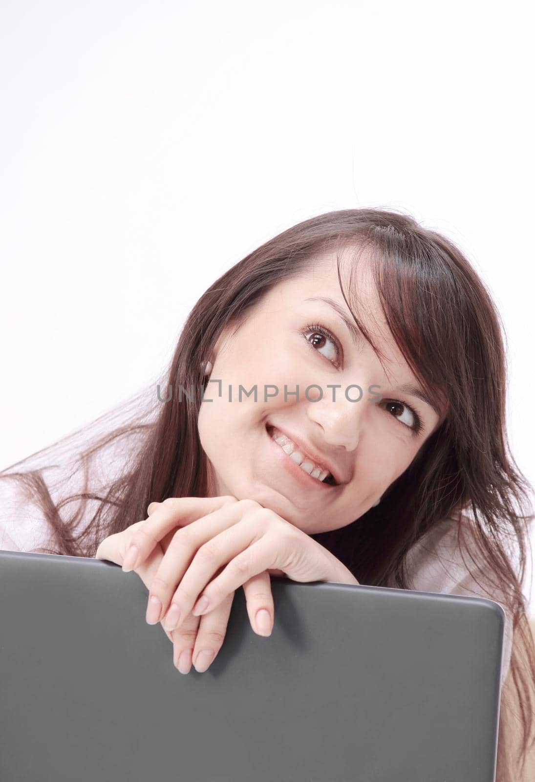 closeup. portrait of young business woman at the workplace.isolated on white