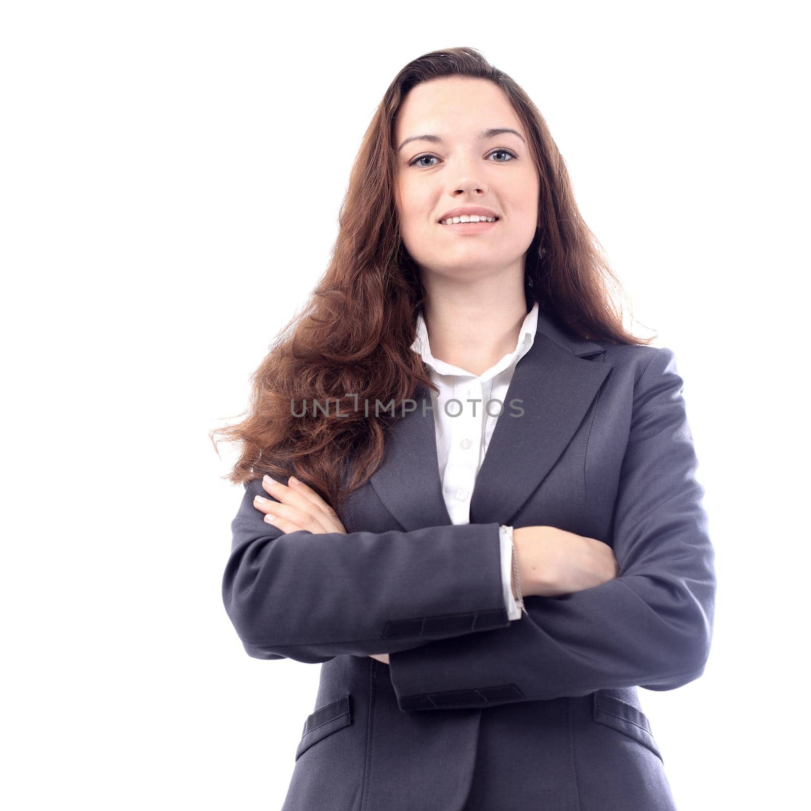 Smiling business woman. Isolated over white background by SmartPhotoLab